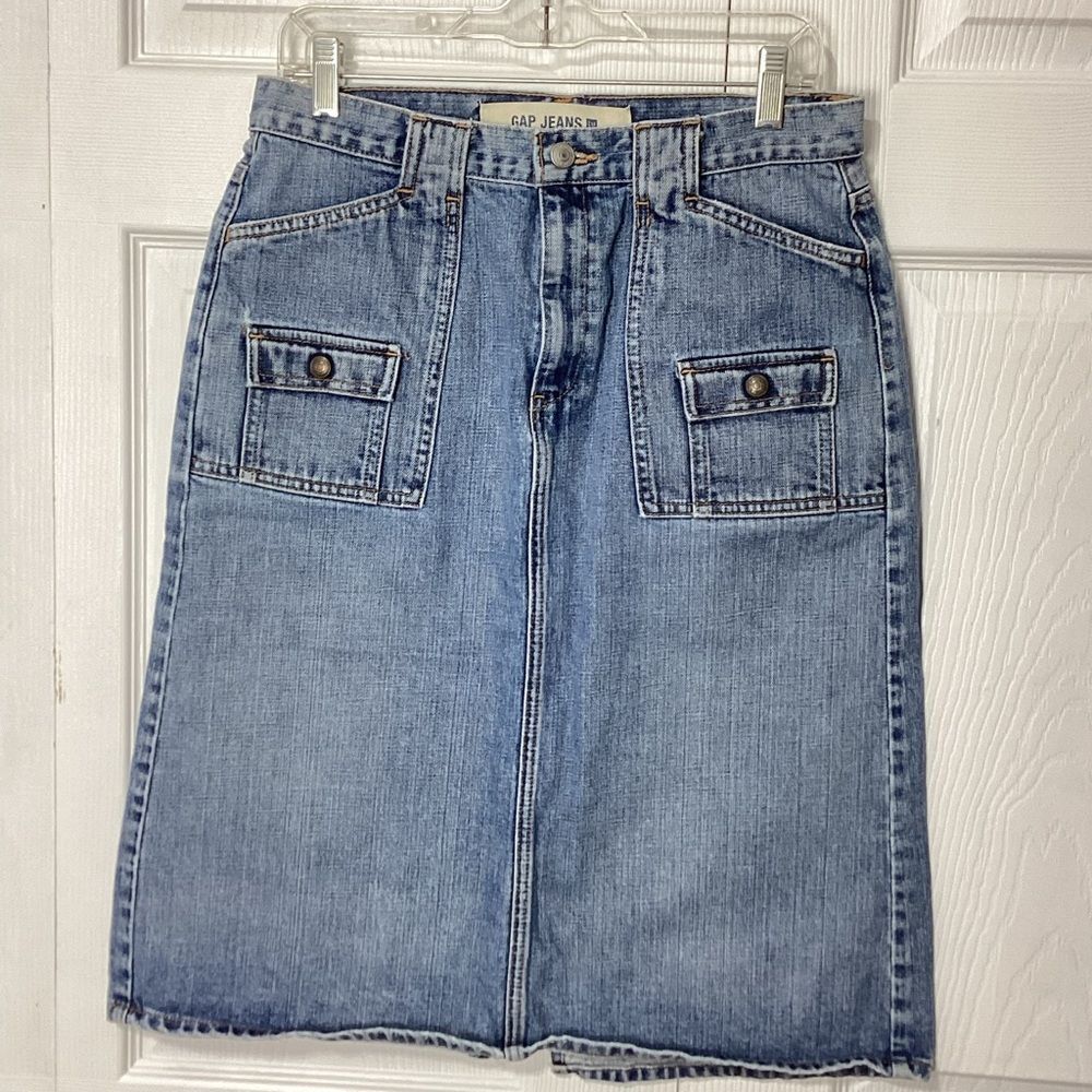 GAP Jean Skirt Utility Denim A-Line Skirt with Pocket Details Size 8 - Picture 4 of 9